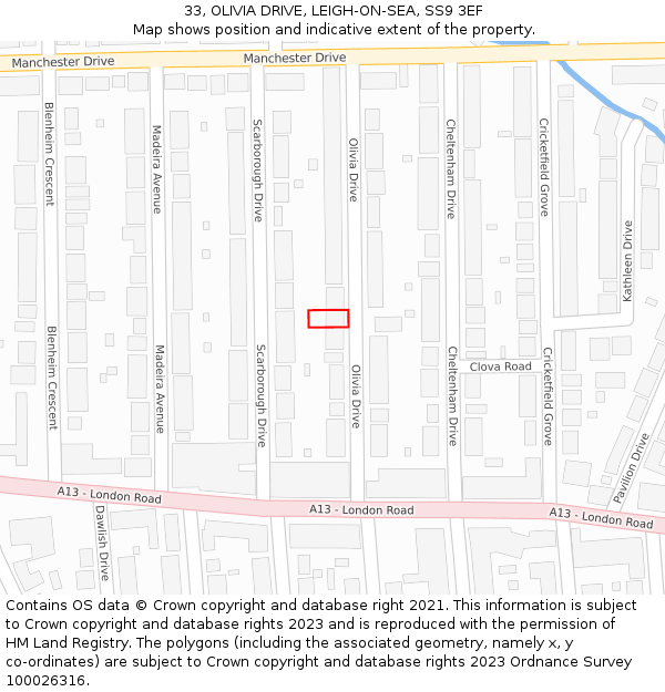 33, OLIVIA DRIVE, LEIGH-ON-SEA, SS9 3EF: Location map and indicative extent of plot