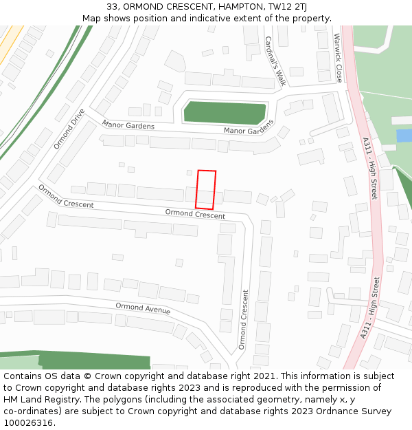 33, ORMOND CRESCENT, HAMPTON, TW12 2TJ: Location map and indicative extent of plot