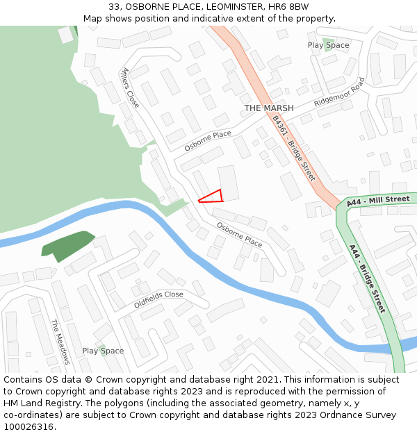 33, OSBORNE PLACE, LEOMINSTER, HR6 8BW: Location map and indicative extent of plot