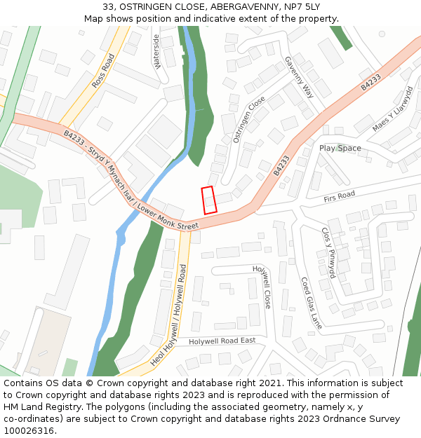 33, OSTRINGEN CLOSE, ABERGAVENNY, NP7 5LY: Location map and indicative extent of plot