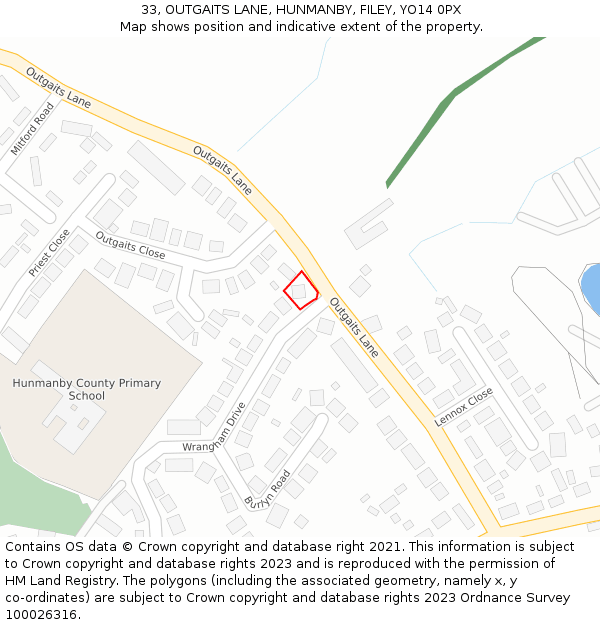 33, OUTGAITS LANE, HUNMANBY, FILEY, YO14 0PX: Location map and indicative extent of plot