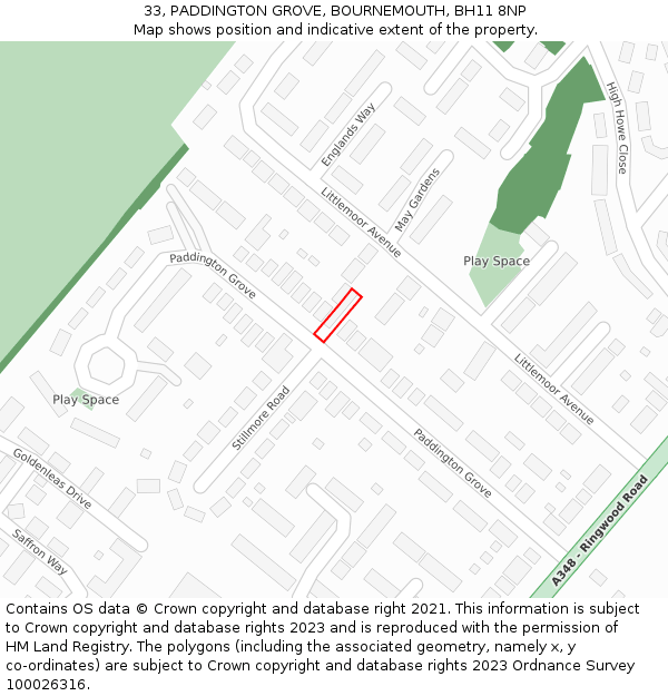 33, PADDINGTON GROVE, BOURNEMOUTH, BH11 8NP: Location map and indicative extent of plot