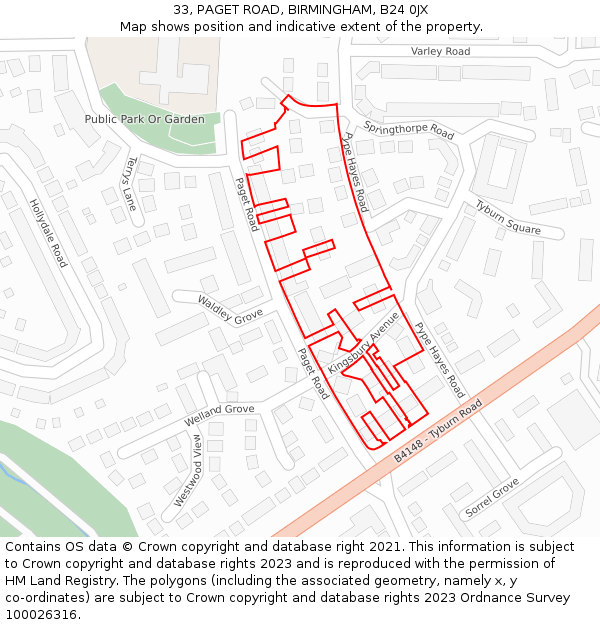 33, PAGET ROAD, BIRMINGHAM, B24 0JX: Location map and indicative extent of plot