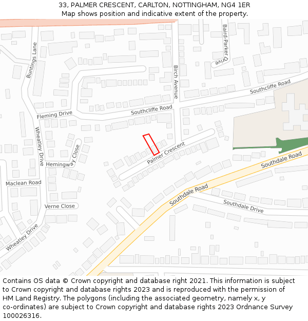 33, PALMER CRESCENT, CARLTON, NOTTINGHAM, NG4 1ER: Location map and indicative extent of plot