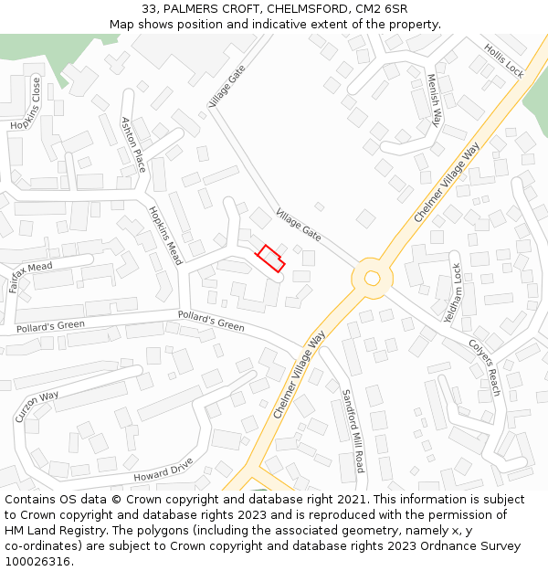 33, PALMERS CROFT, CHELMSFORD, CM2 6SR: Location map and indicative extent of plot