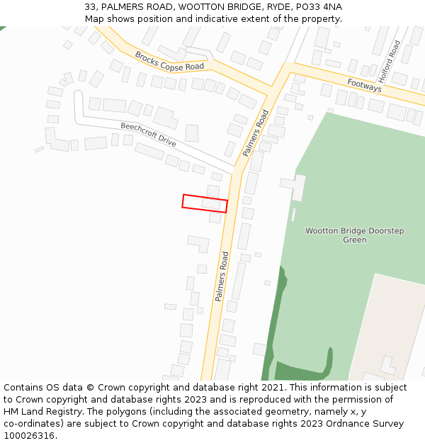 33, PALMERS ROAD, WOOTTON BRIDGE, RYDE, PO33 4NA: Location map and indicative extent of plot