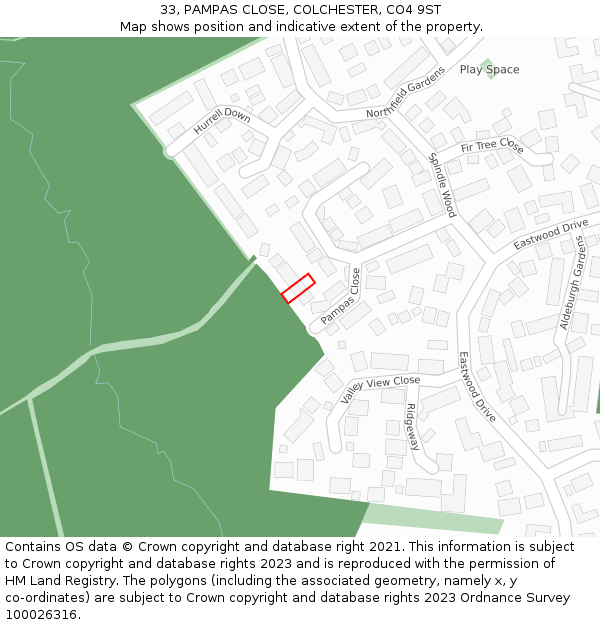 33, PAMPAS CLOSE, COLCHESTER, CO4 9ST: Location map and indicative extent of plot