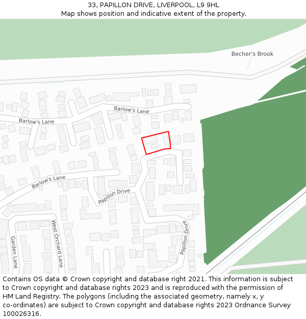 33, PAPILLON DRIVE, LIVERPOOL, L9 9HL: Location map and indicative extent of plot