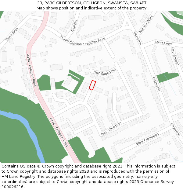 33, PARC GILBERTSON, GELLIGRON, SWANSEA, SA8 4PT: Location map and indicative extent of plot