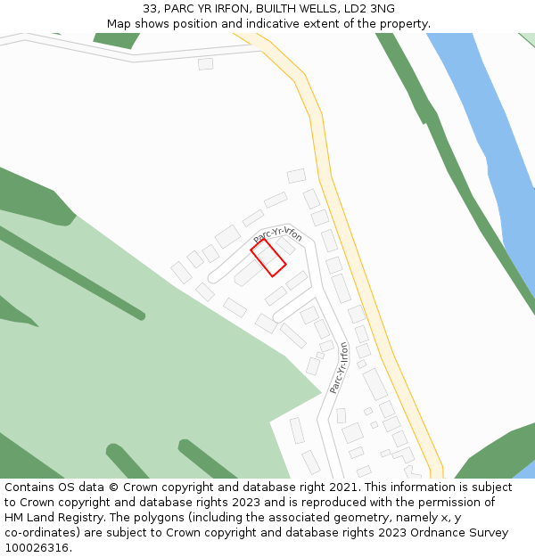 33, PARC YR IRFON, BUILTH WELLS, LD2 3NG: Location map and indicative extent of plot