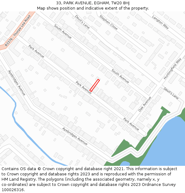 33, PARK AVENUE, EGHAM, TW20 8HJ: Location map and indicative extent of plot