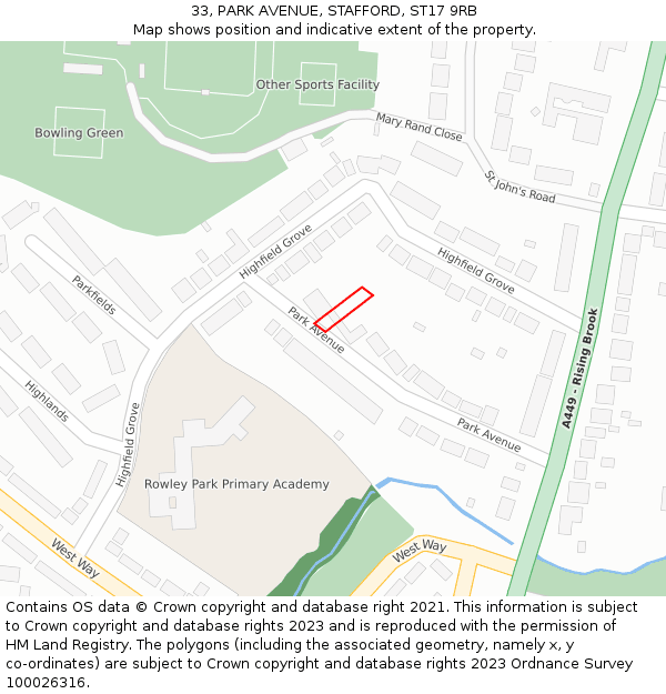 33, PARK AVENUE, STAFFORD, ST17 9RB: Location map and indicative extent of plot