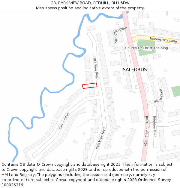 33, PARK VIEW ROAD, REDHILL, RH1 5DW: Location map and indicative extent of plot