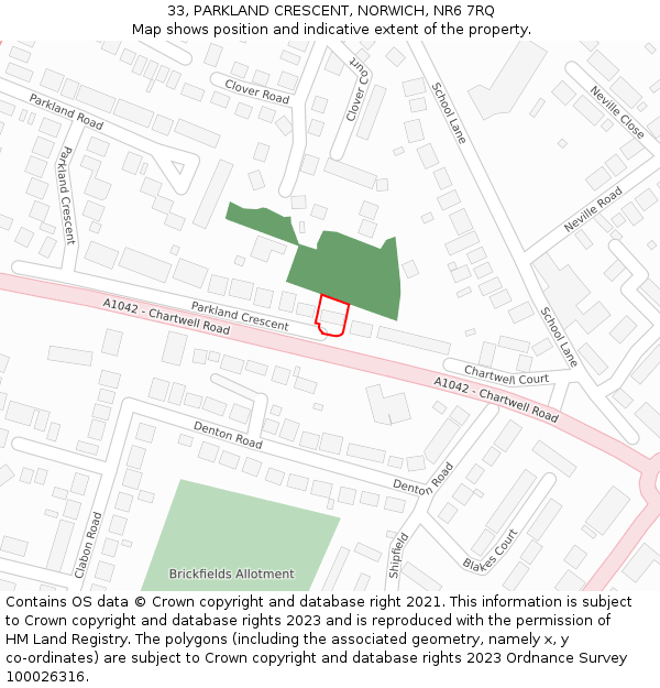 33, PARKLAND CRESCENT, NORWICH, NR6 7RQ: Location map and indicative extent of plot