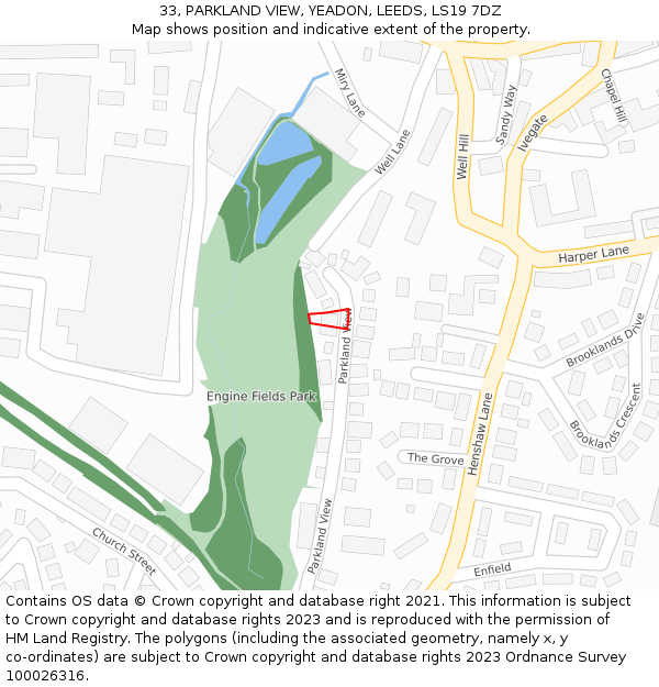 33, PARKLAND VIEW, YEADON, LEEDS, LS19 7DZ: Location map and indicative extent of plot