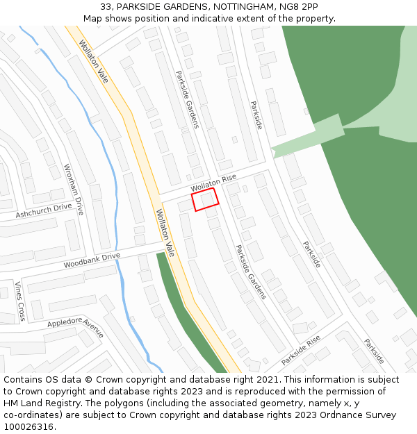 33, PARKSIDE GARDENS, NOTTINGHAM, NG8 2PP: Location map and indicative extent of plot
