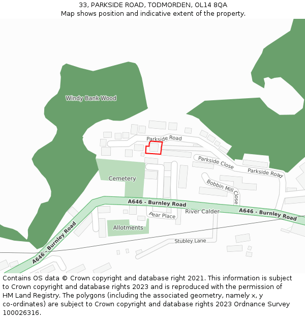 33, PARKSIDE ROAD, TODMORDEN, OL14 8QA: Location map and indicative extent of plot