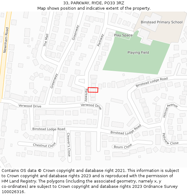 33, PARKWAY, RYDE, PO33 3RZ: Location map and indicative extent of plot