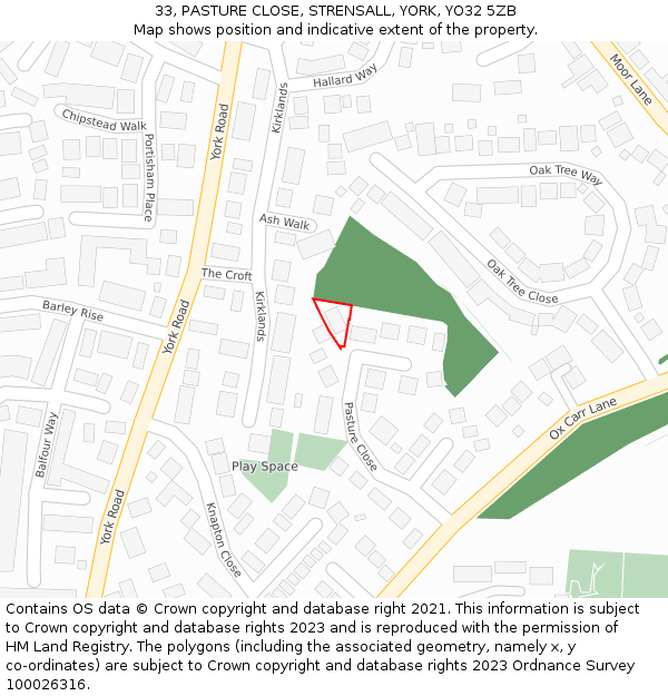 33, PASTURE CLOSE, STRENSALL, YORK, YO32 5ZB: Location map and indicative extent of plot