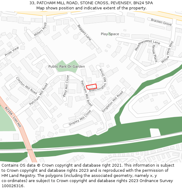 33, PATCHAM MILL ROAD, STONE CROSS, PEVENSEY, BN24 5PA: Location map and indicative extent of plot