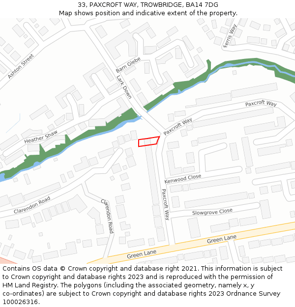 33, PAXCROFT WAY, TROWBRIDGE, BA14 7DG: Location map and indicative extent of plot