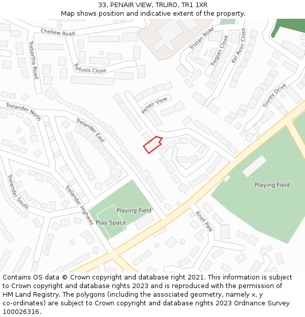 33, PENAIR VIEW, TRURO, TR1 1XR: Location map and indicative extent of plot