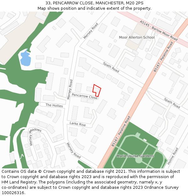 33, PENCARROW CLOSE, MANCHESTER, M20 2PS: Location map and indicative extent of plot