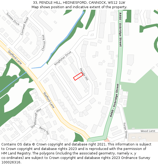 33, PENDLE HILL, HEDNESFORD, CANNOCK, WS12 1LW: Location map and indicative extent of plot