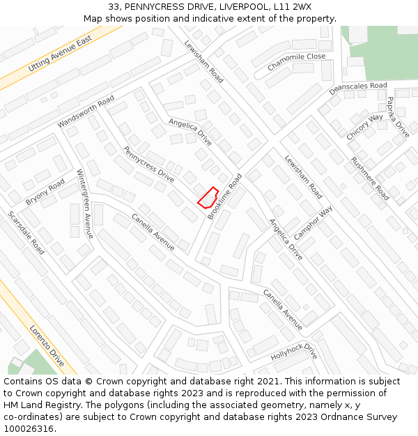 33, PENNYCRESS DRIVE, LIVERPOOL, L11 2WX: Location map and indicative extent of plot