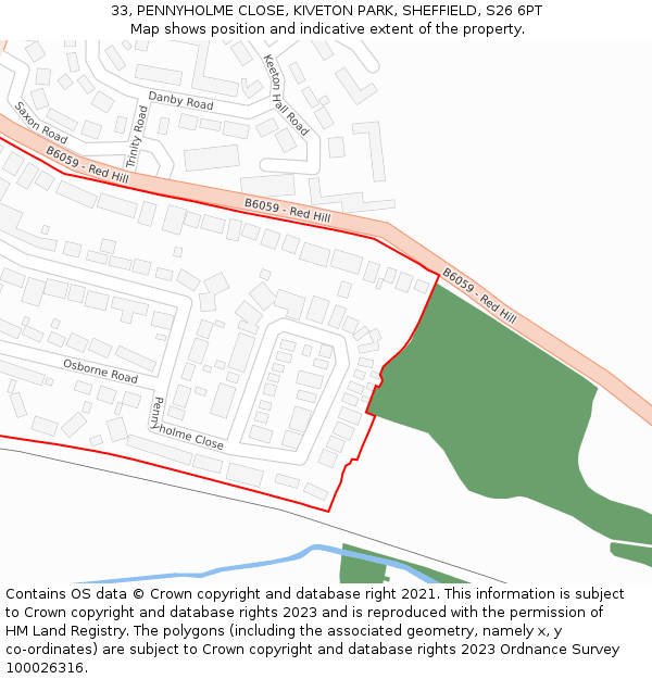 33, PENNYHOLME CLOSE, KIVETON PARK, SHEFFIELD, S26 6PT: Location map and indicative extent of plot