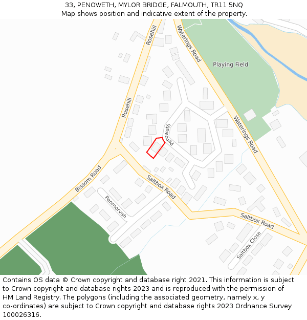 33, PENOWETH, MYLOR BRIDGE, FALMOUTH, TR11 5NQ: Location map and indicative extent of plot