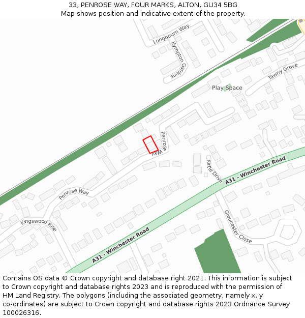 33, PENROSE WAY, FOUR MARKS, ALTON, GU34 5BG: Location map and indicative extent of plot