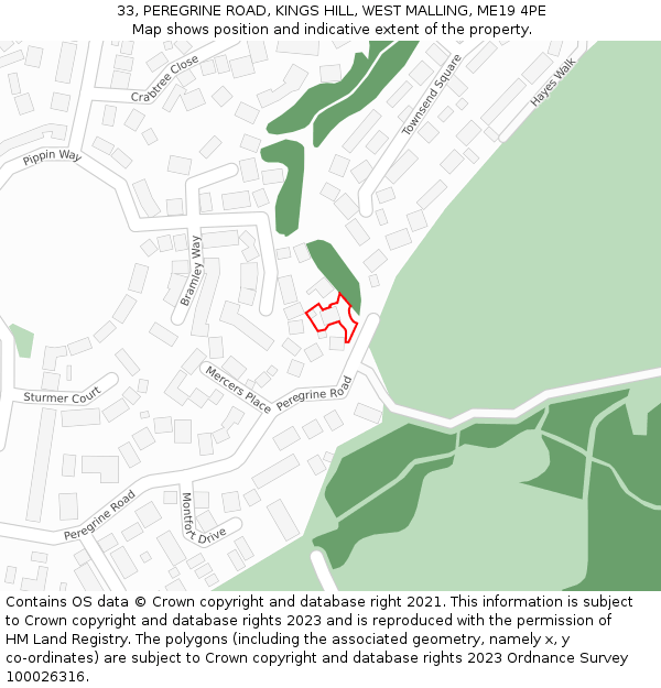 33, PEREGRINE ROAD, KINGS HILL, WEST MALLING, ME19 4PE: Location map and indicative extent of plot