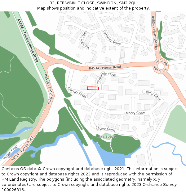 33, PERIWINKLE CLOSE, SWINDON, SN2 2QH: Location map and indicative extent of plot
