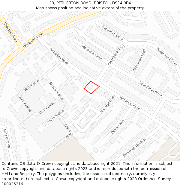 33, PETHERTON ROAD, BRISTOL, BS14 9BX: Location map and indicative extent of plot