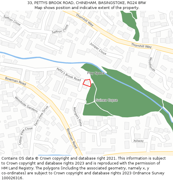 33, PETTYS BROOK ROAD, CHINEHAM, BASINGSTOKE, RG24 8RW: Location map and indicative extent of plot