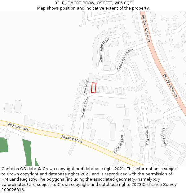33, PILDACRE BROW, OSSETT, WF5 8QS: Location map and indicative extent of plot