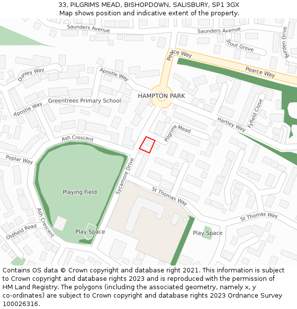33, PILGRIMS MEAD, BISHOPDOWN, SALISBURY, SP1 3GX: Location map and indicative extent of plot