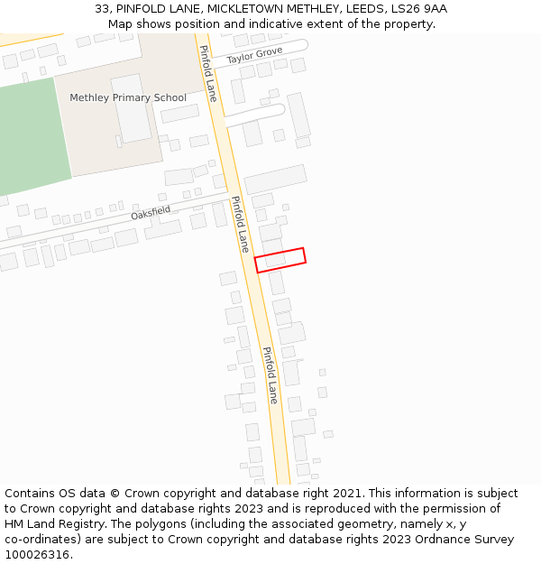 33, PINFOLD LANE, MICKLETOWN METHLEY, LEEDS, LS26 9AA: Location map and indicative extent of plot