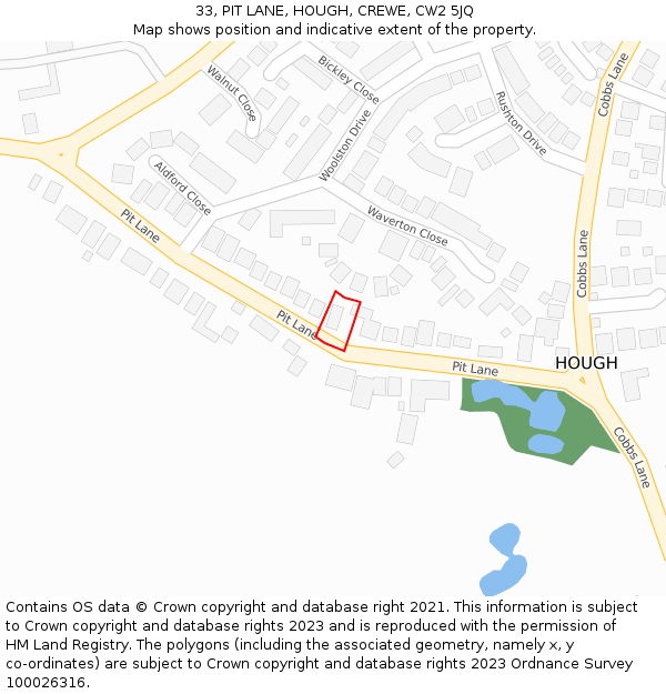 33, PIT LANE, HOUGH, CREWE, CW2 5JQ: Location map and indicative extent of plot