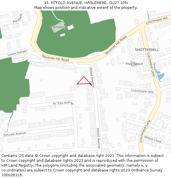 33, PITFOLD AVENUE, HASLEMERE, GU27 1PN: Location map and indicative extent of plot
