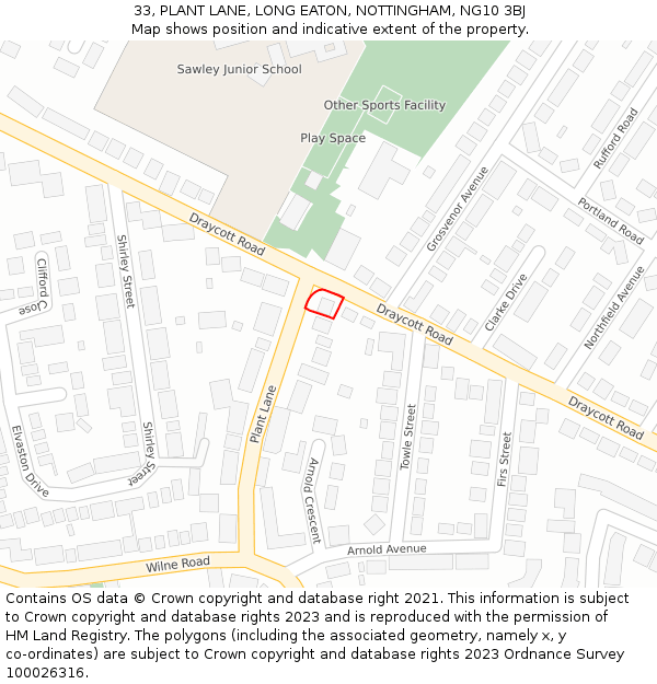 33, PLANT LANE, LONG EATON, NOTTINGHAM, NG10 3BJ: Location map and indicative extent of plot