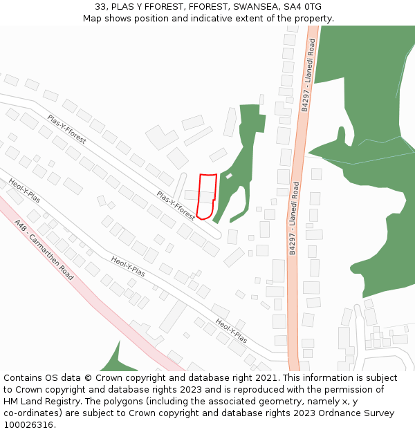 33, PLAS Y FFOREST, FFOREST, SWANSEA, SA4 0TG: Location map and indicative extent of plot