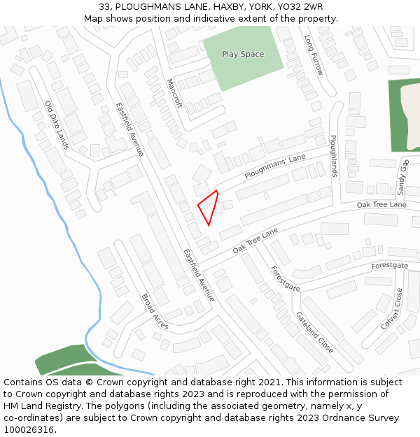 33, PLOUGHMANS LANE, HAXBY, YORK, YO32 2WR: Location map and indicative extent of plot