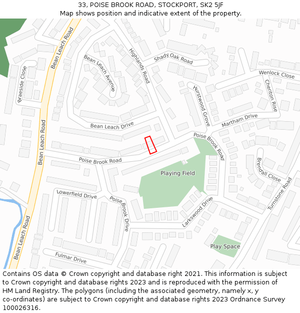 33, POISE BROOK ROAD, STOCKPORT, SK2 5JF: Location map and indicative extent of plot