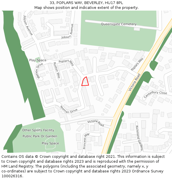 33, POPLARS WAY, BEVERLEY, HU17 8PL: Location map and indicative extent of plot