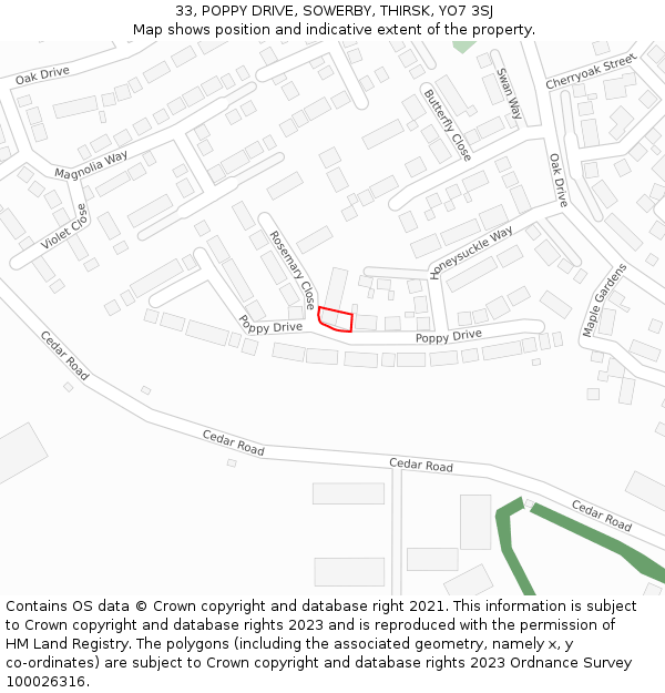 33, POPPY DRIVE, SOWERBY, THIRSK, YO7 3SJ: Location map and indicative extent of plot