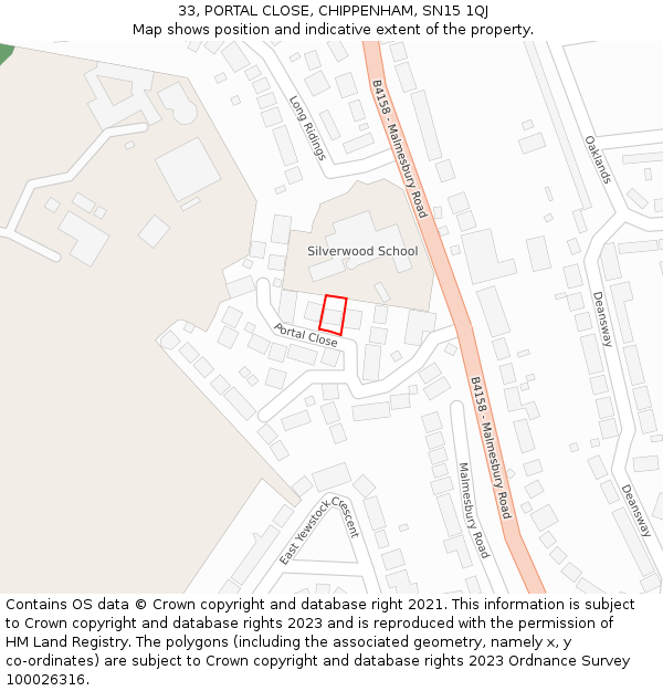 33, PORTAL CLOSE, CHIPPENHAM, SN15 1QJ: Location map and indicative extent of plot
