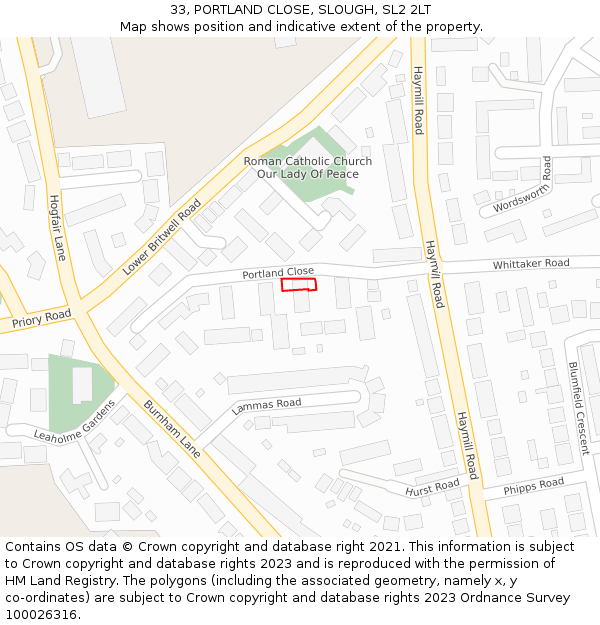 33, PORTLAND CLOSE, SLOUGH, SL2 2LT: Location map and indicative extent of plot