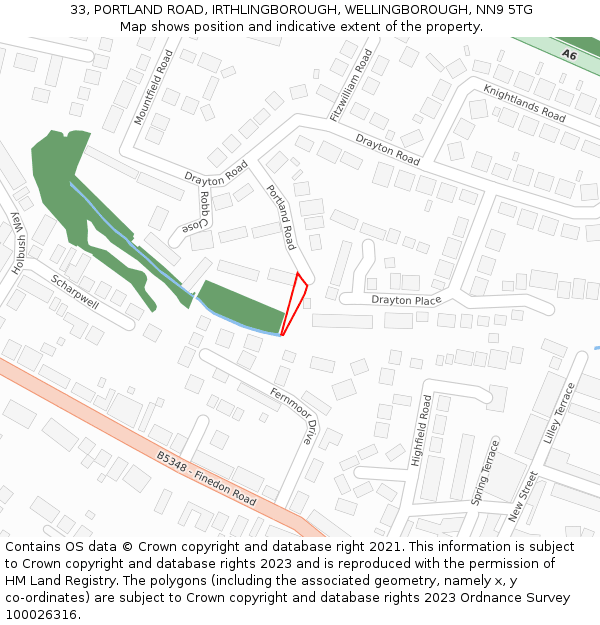 33, PORTLAND ROAD, IRTHLINGBOROUGH, WELLINGBOROUGH, NN9 5TG: Location map and indicative extent of plot